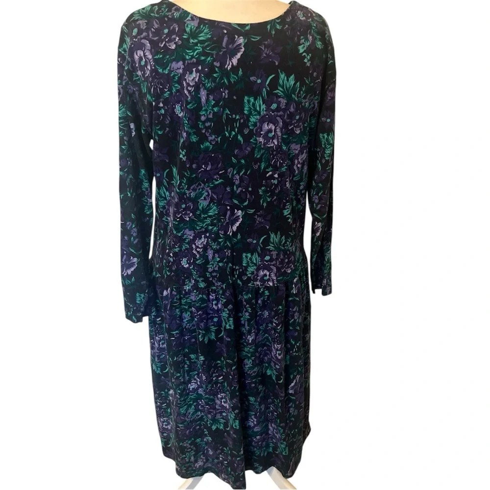 Vintage 90s Floral Maxi Dress XL Purple Green Grunge Pockets - Picture 5 of 9